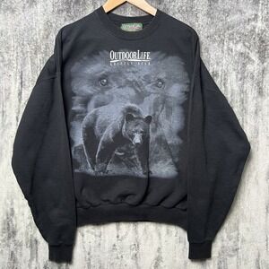 Vintage Men's Outdoor Life Grizzly Bear Nature Crewneck XL Black Sweatshirt